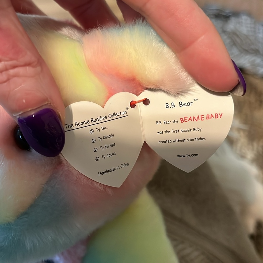 Ty Beanie Buddy BB Bear the birthday bear makes for a great gift pastel colors - Picture 3 of 7